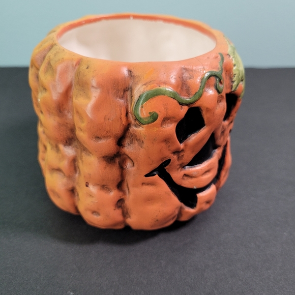 Ceramic Jack-O-Lantern Candle Holder Halloween 3.5" New Holland Floral VTG 1995 - Picture 8 of 14